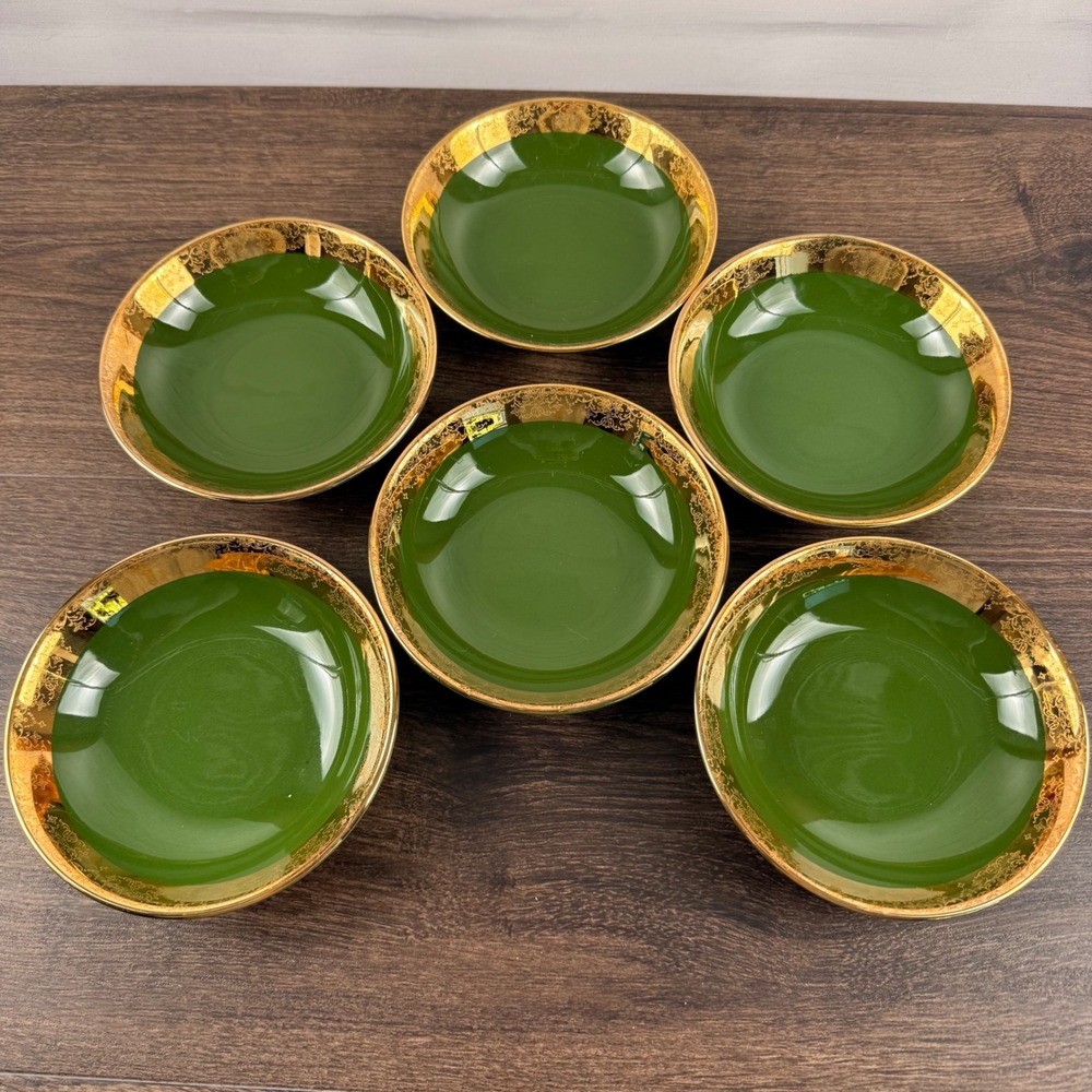 Sabin Green-O-Gold 22K Gold Green Dessert Bowls Set of 6